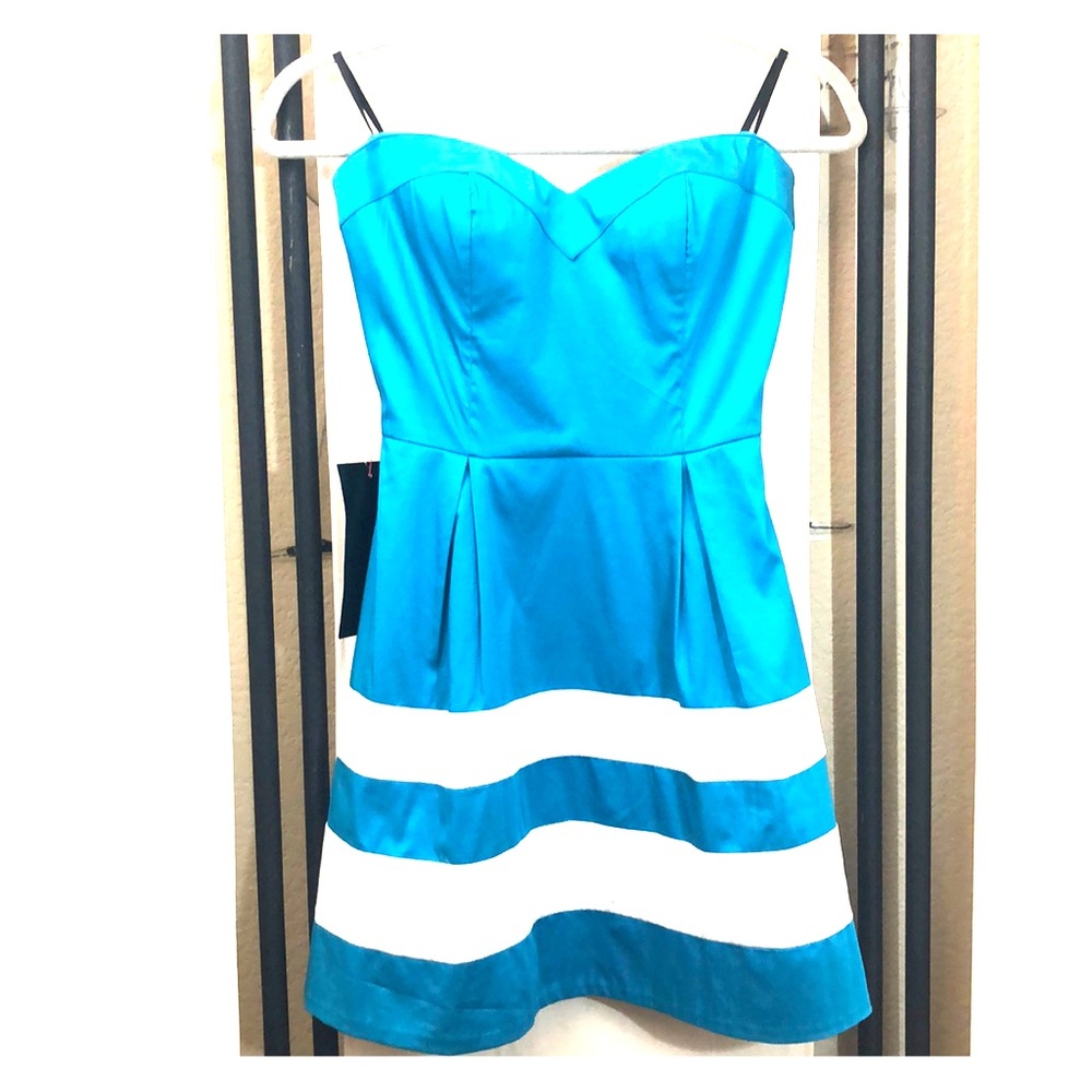 Bebe strapless sundress. Aqua blue & white XXS